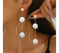 1 paire de boucles d'oreilles rétro minimalistes polyvalentes et créatives avec pendentif demi-cercle géométrique rotatif et perle ronde blanche, convenant pour un port quotidien, les festivals, les f