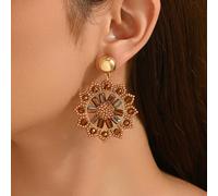 1 paire de boucles d'oreilles rondes bohèmes faites main avec cristal couleur café et motif floral de perles de rocaille. Boucles d'oreilles rondes florales en cristal faites à la main, , convenant po