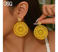 1 paire de boucles d'oreilles rondes élégantes et rétro d'été en faux cristal et perles de rocaille. Boucles d'oreilles bohèmes dégradées en perles de rocaille, convenant pour la Saint-Valentin, la Fê