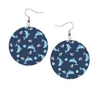 1 paire de boucles d'oreilles rondes en cuir avec motif dauphin, boucles d'oreilles pendantes en cuir pour femme, bijoux cadeaux, One Size, Polyester