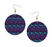 1 paire de boucles d'oreilles rondes en cuir avec motif papillon sur une belle fleur pour femme, One Size, Polyester