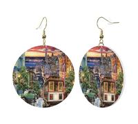 1 paire de boucles d'oreilles rondes en cuir imprimé San Francisco pour femme - Convient pour les fêtes et le quotidien, taille unique