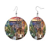 1 paire de boucles d'oreilles rondes en cuir imprimé San Francisco pour femme - Convient pour les fêtes et le quotidien, taille unique