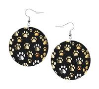 1 paire de boucles d'oreilles rondes en cuir léger avec empreintes de pattes de chien imprimées pour femmes et filles, One Size, Polyester
