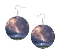 1 paire de boucles d'oreilles rondes en cuir léger avec imprimé paysage de tonnerre - Bijoux tendance - Cadeaux pour femmes et filles, One Size, Polyester