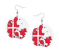 1 paire de boucles d'oreilles rondes en cuir léger avec motif carte du drapeau danois pour femmes et filles, One Size, Polyester
