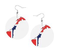 1 paire de boucles d'oreilles rondes en cuir léger avec motif carte du drapeau norvégien, bijoux tendance, cadeaux pour femmes et filles, One Size, Polyester