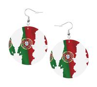 1 paire de boucles d'oreilles rondes en cuir léger avec motif carte du drapeau portugais - Bijoux tendance - Cadeaux pour femmes et filles, One Size, Polyester