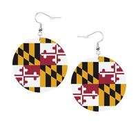 1 paire de boucles d'oreilles rondes en cuir léger avec motif drapeau de l'État du Maryland - Bijoux tendance - Cadeaux pour femmes et filles, One Size, Polyester