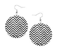 1 paire de boucles d'oreilles rondes en cuir léger imprimé à rayures en zigzag pour femme, cadeau tendance pour femmes et filles, One Size, Polyester