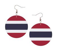 1 paire de boucles d'oreilles rondes en cuir léger imprimé drapeau de la Thaïlande pour femme, cadeau tendance pour femmes et filles, One Size, Polyester