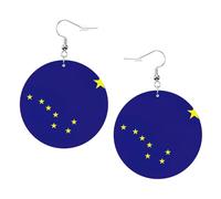 1 paire de boucles d'oreilles rondes en cuir léger imprimé drapeau de l'État de l'Alaska pour femmes et filles, One Size, Polyester