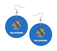 1 paire de boucles d'oreilles rondes en cuir léger imprimé drapeau de l'État de l'Oklahoma - Bijoux tendance - Cadeaux pour femmes et filles, One Size, Polyester