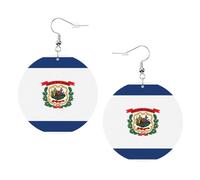 1 paire de boucles d'oreilles rondes en cuir léger imprimé drapeau de l'État de Virginie-Occidentale pour femmes et filles, One Size, Polyester