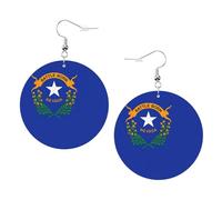 1 paire de boucles d'oreilles rondes en cuir léger imprimé drapeau de l'État du Nevada - Bijoux tendance - Cadeaux pour femmes et filles, One Size, Polyester