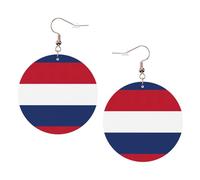1 paire de boucles d'oreilles rondes en cuir léger imprimé drapeau néerlandais pour femme, cadeau tendance pour femmes et filles, One Size, Polyester