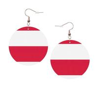 1 paire de boucles d'oreilles rondes en cuir léger imprimé drapeau polonais pour femmes et filles, One Size, Polyester