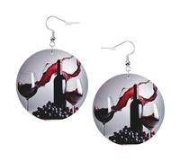 1 paire de boucles d'oreilles rondes en cuir léger imprimé vin rouge pour femmes, cadeaux tendance pour femmes et filles, One Size, Polyester