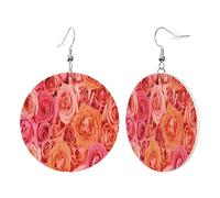 1 paire de boucles d'oreilles rondes en cuir pour femme avec crochets de boucles d'oreilles en cuir imprimé rose orange, adaptées pour les fêtes au quotidien, taille unique