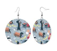 1 paire de boucles d'oreilles rondes en cuir pour femme avec crochets de boucles d'oreilles en cuir imprimé limonade, convient pour les fêtes au quotidien, taille unique