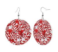 1 paire de boucles d'oreilles rondes en cuir pour femme avec crochets en forme de canne à sucre d'orge - Convient pour les fêtes et le quotidien, taille unique