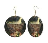 1 paire de boucles d'oreilles rondes en cuir pour femme, bibliothèque, bibliothèque, livre imprimé, crochets de boucles d'oreilles en cuir, adaptées pour les fêtes au quotidien