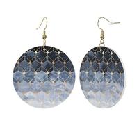 1 paire de boucles d'oreilles rondes en cuir pour femme, hexagonales bleus et diamants imprimés, crochets de boucles d'oreilles en cuir, adaptées pour les fêtes et le quotidien, taille unique