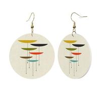 1 paire de boucles d'oreilles rondes en cuir pour femme - Imprimé moderne du milieu du siècle - Crochets de boucles d'oreilles en cuir - Convient pour les fêtes au quotidien, taille unique