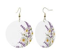 1 paire de boucles d'oreilles rondes en cuir pour femme - Lavande et marguerites - Crochets de boucles d'oreilles en cuir - Convient pour les fêtes et le quotidien, taille unique