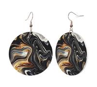 1 paire de boucles d'oreilles rondes en cuir pour femme - Motif abstrait marbré - Texture d'encre - Crochets de boucles d'oreilles en cuir - Convient pour les fêtes au quotidien