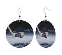 1 paire de boucles d'oreilles rondes en cuir pour femme Motif crosse de hockey Convient pour les fêtes au quotidien, taille unique