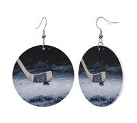 1 paire de boucles d'oreilles rondes en cuir pour femme Motif crosse de hockey Convient pour les fêtes au quotidien, taille unique