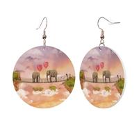 1 paire de boucles d'oreilles rondes en cuir pour femme, motif éléphant sur un pont, crochets de boucles d'oreilles en cuir, adaptées pour les fêtes au quotidien, taille unique