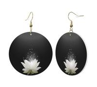 1 paire de boucles d'oreilles rondes en cuir pour femme - Motif fleur de lotus - Crochets de boucles d'oreilles en cuir - Convient pour une fête ou un usage quotidien, taille unique