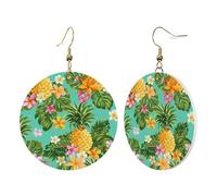 1 paire de boucles d'oreilles rondes en cuir pour femme, motif fruits tropicaux, ananas, crochets de boucles d'oreilles en cuir, adaptées pour les fêtes au quotidien, taille unique