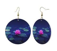 1 paire de boucles d'oreilles rondes en cuir pour femme - Motif lotus lumineux - Convient pour les fêtes et le quotidien, taille unique