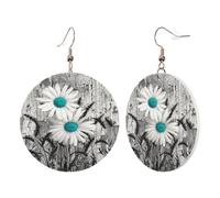1 paire de boucles d'oreilles rondes en cuir pour femme, motif marguerites, crochets de boucles d'oreilles en cuir, adaptées pour les fêtes au quotidien, taille unique