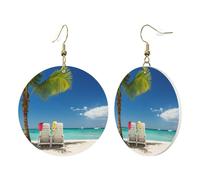 1 paire de boucles d'oreilles rondes en cuir pour femme - Motif palmier - Chaises - Bateaux - Convient pour une fête ou un usage quotidien, taille unique