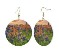 1 paire de boucles d'oreilles rondes en cuir pour femme, motif paysages du Texas Bluebonnets, conviennent pour les fêtes et le quotidien, taille unique