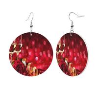1 paire de boucles d'oreilles rondes en cuir pour femme - Motif roses rouges et bordeaux - Convient pour les fêtes au quotidien, taille unique