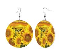 1 paire de boucles d'oreilles rondes en cuir pour femme, motif tournesol, crochets de boucles d'oreilles en cuir, adaptées pour les fêtes au quotidien, taille unique