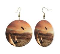 1 paire de boucles d'oreilles rondes en cuir pour femme, motif tribus amérindiennes, crochets de boucles d'oreilles en cuir, adaptées pour les fêtes au quotidien, taille unique