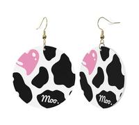 1 paire de boucles d'oreilles rondes en cuir pour femme - Motif vache au lait noir et blanc - Crochets de boucles d'oreilles - Convient pour les fêtes au quotidien