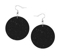 1 paire de boucles d'oreilles rondes imprimées à paillettes noires pour femmes, boucles d'oreilles percées en cuir léger, bijoux tendance, cadeaux pour femmes et filles, One Size, Polyester
