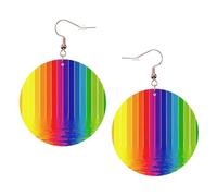 1 paire de boucles d'oreilles rondes imprimées à rayures arc-en-ciel pour femmes, boucles d'oreilles percées en cuir léger, bijoux tendance, cadeaux pour femmes et filles, One Size, Polyester