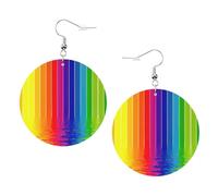 1 paire de boucles d'oreilles rondes imprimées à rayures arc-en-ciel pour femmes, boucles d'oreilles percées en cuir léger, bijoux tendance, cadeaux pour femmes et filles, One Size, Polyester