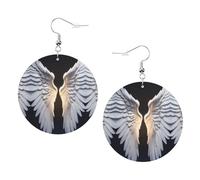1 paire de boucles d'oreilles rondes imprimées ailes d'ange pour femmes, boucles d'oreilles percées en cuir léger, bijoux tendance, cadeaux pour femmes et filles, One Size, Polyester