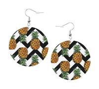1 paire de boucles d'oreilles rondes imprimées ananas d'été pour femmes, boucles d'oreilles percées en cuir léger, bijoux tendance, cadeaux pour femmes et filles, One Size, Polyester