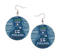 1 paire de boucles d'oreilles rondes imprimées avec carte de la Finlande avec divers exploits pour femmes, 1 paire de boucles d'oreilles percées en cuir léger, bijoux tendance, cadeaux pour femmes et