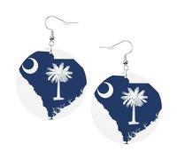 1 paire de boucles d'oreilles rondes imprimées avec drapeau de la Caroline du Sud pour femmes, 1 paire de boucles d'oreilles percées en cuir léger, bijoux tendance, cadeaux pour femmes et filles, One